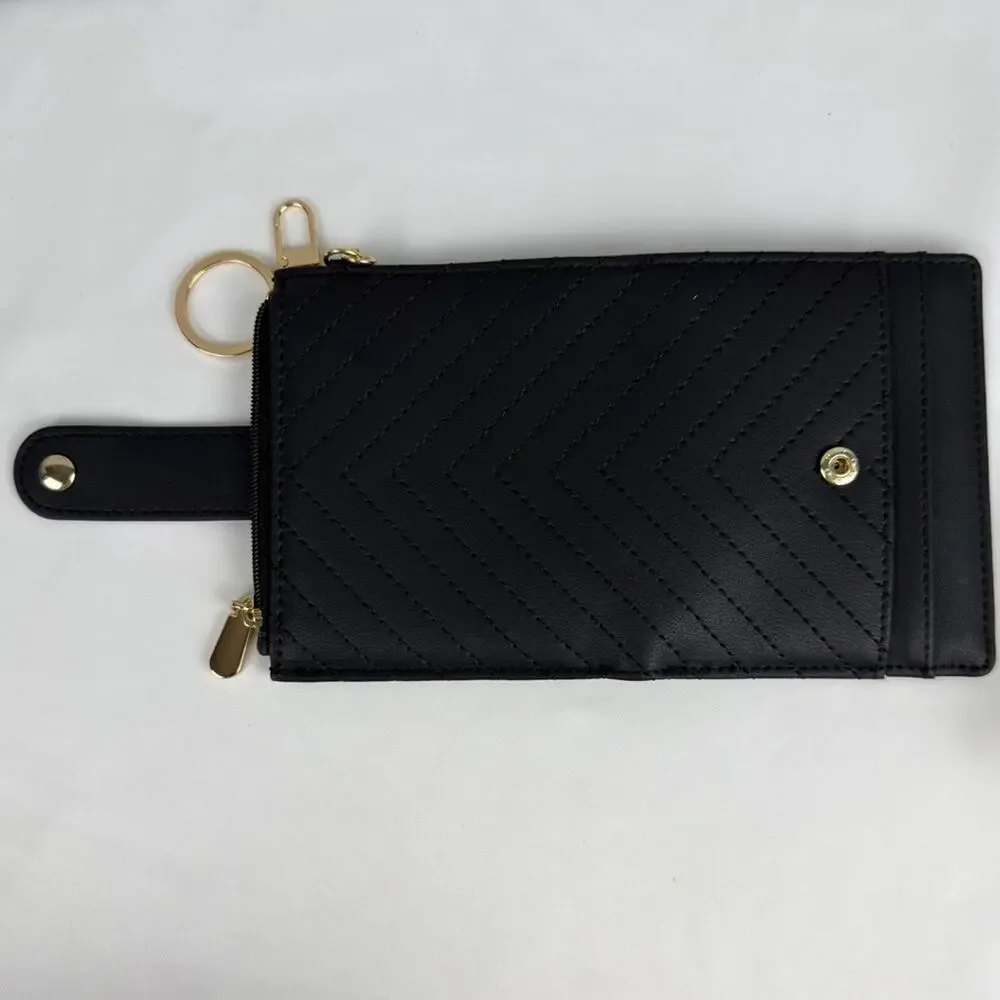 NWT Black Quilted Wallet with Gold Accents